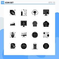 Modern Set of 16 Solid Glyphs and symbols such as chart star data rate business Editable Vector Design Elements