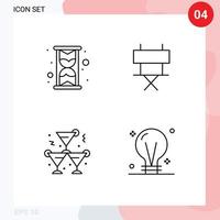 Set of 4 Vector Filledline Flat Colors on Grid for glass party chair folding chair bulb Editable Vector Design Elements