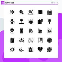 User Interface Pack of 25 Basic Solid Glyphs of living scene tennis movie end Editable Vector Design Elements