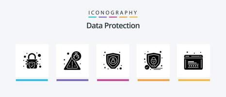 Data Protection Glyph 5 Icon Pack Including . web. personal. programming. coding. Creative Icons Design vector
