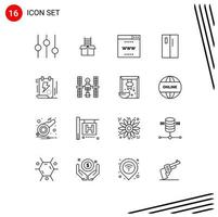 Group of 16 Outlines Signs and Symbols for energy side online refrigerator by Editable Vector Design Elements