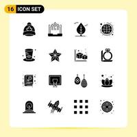 Pack of 16 Modern Solid Glyphs Signs and Symbols for Web Print Media such as detective strategy report plan global Editable Vector Design Elements