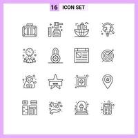 Modern Set of 16 Outlines and symbols such as bulb line building learn headquarter Editable Vector Design Elements