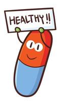 Funny and cute red blue capsule promoting healh vector