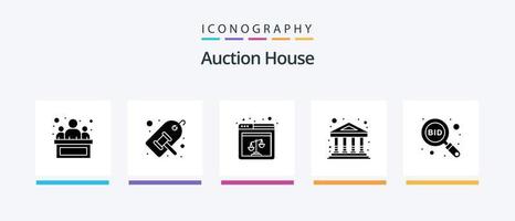 Auction Glyph 5 Icon Pack Including explore. museum. web. gallery. law. Creative Icons Design vector