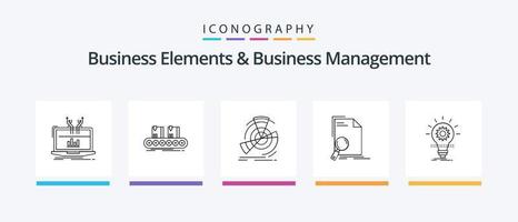 Business Elements And Business Managment Line 5 Icon Pack Including paper. document. find. business. look. Creative Icons Design vector