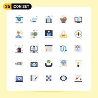 Set of 25 Modern UI Icons Symbols Signs for screen monitor life message food Editable Vector Design Elements