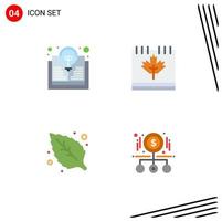 Set of 4 Vector Flat Icons on Grid for study environment idea canada leaf Editable Vector Design Elements