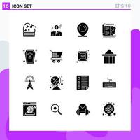 Set of 16 Modern UI Icons Symbols Signs for dreadful casket map learning brain Editable Vector Design Elements