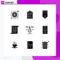 Stock Vector Icon Pack of 9 Line Signs and Symbols for calipers office badge file data Editable Vector Design Elements