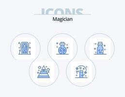 Magician Blue Icon Pack 5 Icon Design. chemistry. skull. coffin. ritual. knife vector