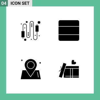 4 Universal Solid Glyph Signs Symbols of audio location connection layout way Editable Vector Design Elements