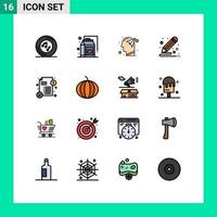 16 Universal Flat Color Filled Lines Set for Web and Mobile Applications draw creative food color mind Editable Creative Vector Design Elements