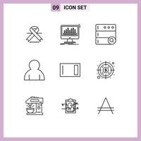 conjunto de 9 iconos de interfaz de usuario modernos signos de símbolos para cortar electrodomésticos estadísticas usuario elementos de diseño de vectores editables humanos