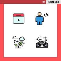 4 User Interface Filledline Flat Color Pack of modern Signs and Symbols of calender green day code cloud Editable Vector Design Elements