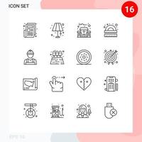 Modern Set of 16 Outlines Pictograph of labour labour man education building study learning Editable Vector Design Elements