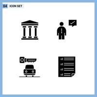 Group of 4 Modern Solid Glyphs Set for user key business human bars Editable Vector Design Elements