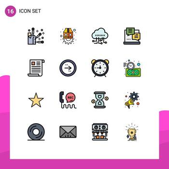User Interface Pack of 16 Basic Flat Color Filled Lines of office document manage data script Editable Creative Vector Design Elements