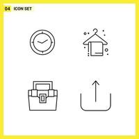 conjunto de línea de interfaz móvil de 4 pictogramas de elementos de diseño de vector editables de material de vacaciones de reloj de caja de reloj