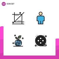 Pack of 4 creative Filledline Flat Colors of crop planet tool human world Editable Vector Design Elements