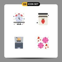 Universal Icon Symbols Group of 4 Modern Flat Icons of clock laptop time strawberry shopping Editable Vector Design Elements