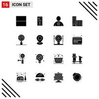 Modern Set of 16 Solid Glyphs Pictograph of location programming user development code Editable Vector Design Elements