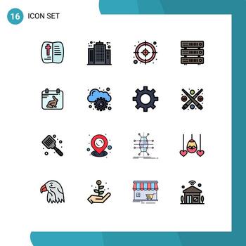 16 Universal Flat Color Filled Line Signs Symbols of day hosting construction server database Editable Creative Vector Design Elements
