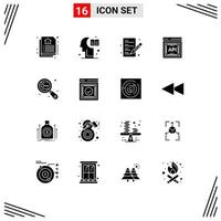 Pack of 16 creative Solid Glyphs of research key list software api concept Editable Vector Design Elements