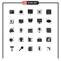 Pack of 25 creative Solid Glyphs of timer target computer focus search Editable Vector Design Elements