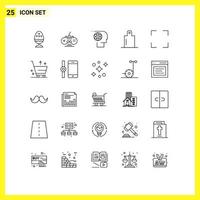 Mobile Interface Line Set of 25 Pictograms of full screen preparation game pad food movie Editable Vector Design Elements