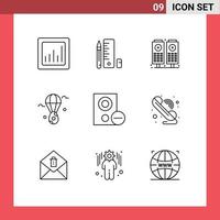 Modern Set of 9 Outlines and symbols such as hardware devices sound computers bloon Editable Vector Design Elements