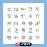 Stock Vector Icon Pack of 25 Line Signs and Symbols for location microphone gym audio hardware Editable Vector Design Elements