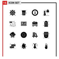 Group of 16 Solid Glyphs Signs and Symbols for sewage factory information science portfolio science education Editable Vector Design Elements