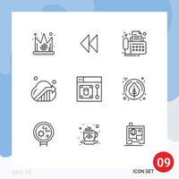 Mobile Interface Outline Set of 9 Pictograms of design seo connection marketing business Editable Vector Design Elements