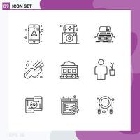 Outline Pack of 9 Universal Symbols of transport pollution game sputnik satellite Editable Vector Design Elements