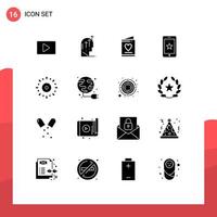 Mobile Interface Solid Glyph Set of 16 Pictograms of celebration cell mind phone wedding Editable Vector Design Elements