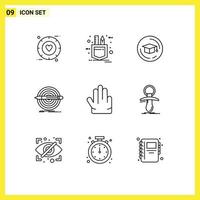 Pack of 9 creative Outlines of four target cap set goal Editable Vector Design Elements