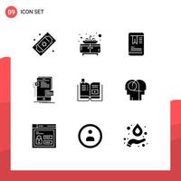 Pack of 9 creative Solid Glyphs of video developer mobile phone interface Editable Vector Design Elements