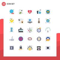 Mobile Interface Flat Color Set of 25 Pictograms of go user eco globe love Editable Vector Design Elements