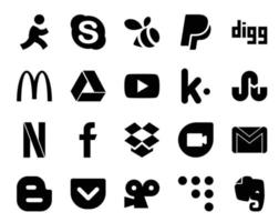 20 Social Media Icon Pack Including email google duo youtube dropbox netflix vector