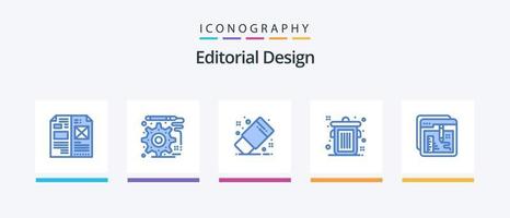 Editorial Design Blue 5 Icon Pack Including document. browser. draw. trash. can. Creative Icons Design vector