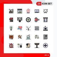 Pack of 25 Modern Filled line Flat Colors Signs and Symbols for Web Print Media such as new app picture targeting goal Editable Vector Design Elements