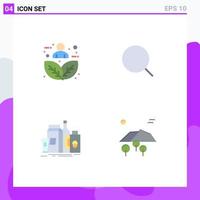 Group of 4 Modern Flat Icons Set for plant leaf packaging nature magnify marketing Editable Vector Design Elements