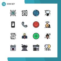 Mobile Interface Flat Color Filled Line Set of 16 Pictograms of phone screw drawing implanting earth Editable Creative Vector Design Elements