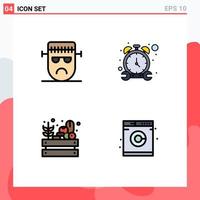 4 User Interface Filledline Flat Color Pack of modern Signs and Symbols of cartoon farm frankenstein timer food Editable Vector Design Elements