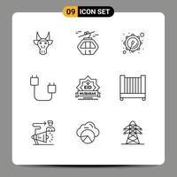 Modern Set of 9 Outlines Pictograph of hardware devices gondola cord parade Editable Vector Design Elements