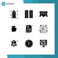 Set of 9 Vector Solid Glyphs on Grid for care report hardware cold microwave Editable Vector Design Elements