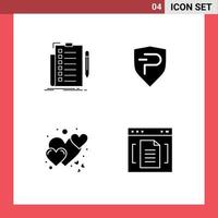 Modern Set of 4 Solid Glyphs and symbols such as expertise heart list coin romantic Editable Vector Design Elements