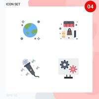 Pack of 4 Modern Flat Icons Signs and Symbols for Web Print Media such as browser audio globe shop music Editable Vector Design Elements