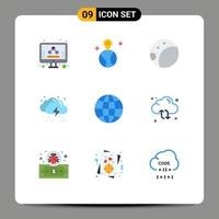 9 concepto de color plano para sitios web móviles y diseño de aplicaciones globo luna clima mundial elementos de diseño vectorial editables vector